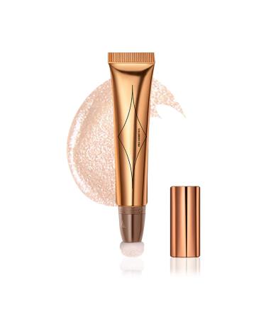 DAGEDA Highlighter Beauty Women Wand, Shimmer Liquid Face Highlighter, Smooth Creamy Liquid Highlighter Stick with Soft Cushion Applicator, Waterproof Body Face Glowing Highlighter Makeup, 0.53oz (#04) 04 Light Pink