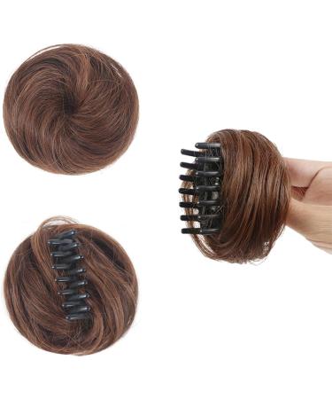2PCS Mini Claw Fake Buns Hair Donut Chignon Straight Hair Extensions - Light Brown - Buy Online on GoSupps.com