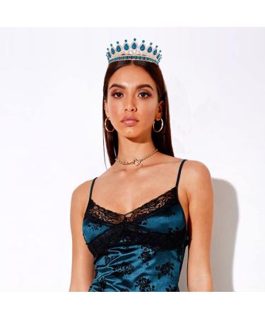 Vofler Gold Tiara with Teal Blue Crystal - Royal Queen Rhinestone Headpiece for Women and Girls | Perfect for Weddings, Prom, Pageants, and Parties - Buy Online on GoSupps.com