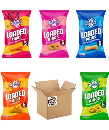 Sea brok Salt & Vinegar Cream & Onion Cheese & Bacon Nacho Cheese & Prawn Cocktail Loaded Rings Fries & Puffs Crisps 5 pack - 5 Mixed Bags(25 Mini Bags) | VIMIX - Buy Online on GoSupps.com