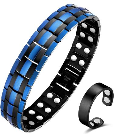 Vicmag Men Magnetic Bracelet: Titanium Steel Double Row 3500 Gauss Wristband (Blue) - Adjustable with Gift Box - Buy Online on GoSupps.com