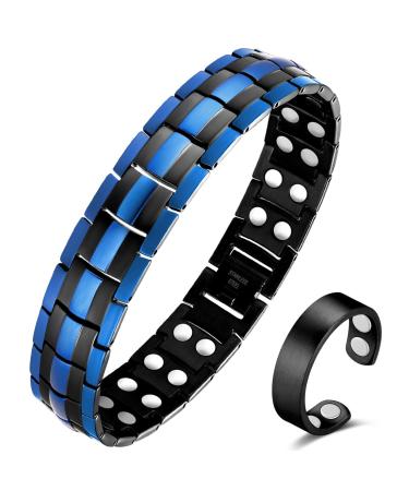 Vicmag Men Magnetic Bracelets Titanium Steel Magnet Bracelet Ultra Strength Double Row 3500 Gauss Wristband Brazaletes with Adjustment Tool & Jewelry Gift Box (3 Link Blue)