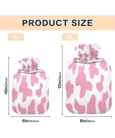 Pink Cow Texture Hot Water Bottle with Cover - 2L Heating Bag for Pain Relief & Sports Injuries | International Shipping Available - Buy Online on GoSupps.com