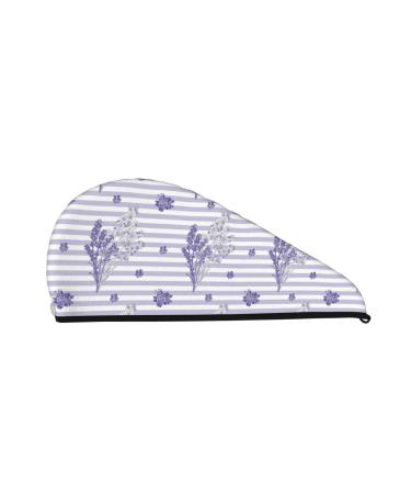 Stripes and Sprigs of Lavender Microfiber Hair Towel Soft Super Absorbent Hair Towel Wrap for Women Coral Velvet Quick Dry Hair Cap for Long Curly and Thick Hair