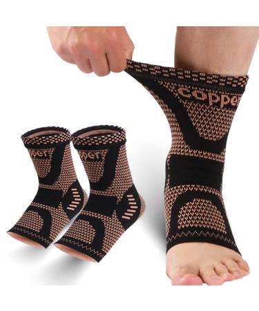 LISEPWU Copper Ankle Brace, Copper Infused Ankle Support Compression Sleeve for Men & Women, for Foot Pain, Plantar Fasciitis, Sprained Ankle, Achilles Tendonitis,Recovery, Daytime or Night Use(L) Large