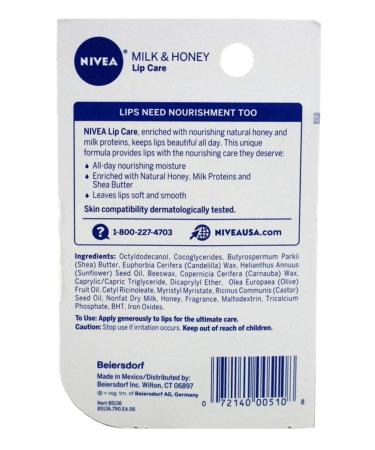 NIVEA Milk & Honey Lip Care 0.17 oz - Pack of 4 | Natural Defense & Soothing Formula - Buy Online on GoSupps.com