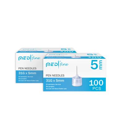 MedtFine Insulin Pen Needles 31G 5mm (3/16") 200 Pieces (2x100)
