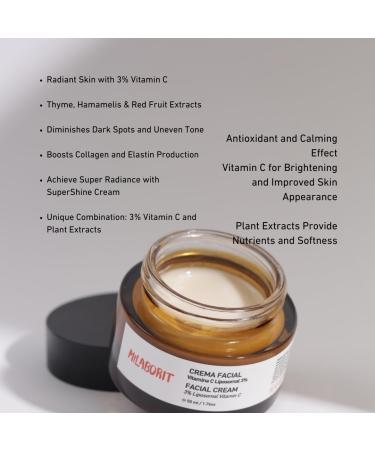 3% Vitamin C Face Moisturizer - Anti-Aging Brightening Cream | Vegan Clean & Cruelty-Free | Thyme Blueberry & Cucumber Extracts | 2 fl oz - International Shipping - Buy Online on GoSupps.com