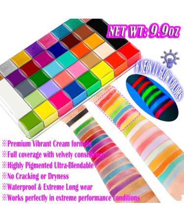 CCbeauty 36 Colors Face Body Paint Kit with 10 Brushes | Neon Face Painting Palette Set for Halloween SFX Special Effects Cosplay Costume Makeup - Buy Online on GoSupps.com