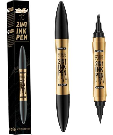 Eyebrow Pencil 2 in 1 Dual-ended Liquid Eyebrow Pen Waterproof & Long Lasting Smooth Liquid Eyeliner Pen Four-tip Brow Pencil for Women Makeup Black - Buy Online on GoSupps.com