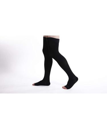 Doc Miller Open Toe Thigh High Compression Stockings 20-30mmHg - Pregnancy Support & Varicose Veins Relief - Black Medium 1 Pair - Buy Online on GoSupps.com