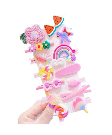 Hair Clips 14PCS Lovely Hair Barrettes Sweet Girl Rainbow Candy Ice Cream Flower Hair Clip for Girl Children Baby Baby Hair Accessories Hair Slides Cartoon Hairpins for Kids (Pink)