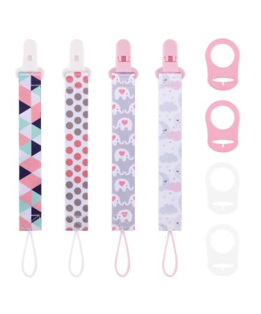 4 pieces of pacifier band baby nucky chain clip with 4 pacifier silicone ring clip pacifier band for newborn boys and girls baby birth gift rose