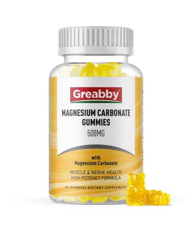 GREABBY Magnesium Carbonate 500mg Gummies Magnesium Supplement for Muscle & Digestive Support High Absorption Formula Vegan Pineapple Flavor 60 Chewables