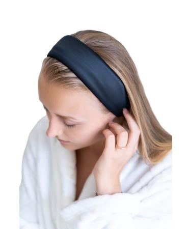 Celestial Silk Spa Headband 100% Mulberry Silk Adjustable Facial Headband for Women - Use for Washing Face  Skincare  Makeup   Black Silk Beauty Hairband Perfect for Thick or Curly Hair