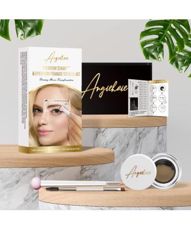 Eyebrow Stamp Stencil Kit - 24 Pieces Thick & Thin Stencils with Brushes - Natural Waterproof Brow - Medium Brown - Buy Online on GoSupps.com