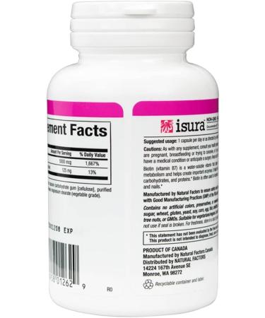 Natural Factors Biotin 5000 mcg - 60 Vegetarian Capsules for Healthy Hair, Skin & Nails - Buy Online on GoSupps.com