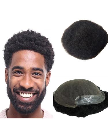 Real hair toupet for men Full lace afro toupet real hair part men replacement system with PU thin skin around natural breathable Swiss lace part real hair part of real hair pieces 10 * 8 "( #1b) #1b natural black