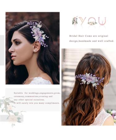IYOU Pearl Wedding Hair Combs Purple Butterfly Bridal Sides Comb Flower Bridesmaid Bride Hair Accessories for Women - Buy Online on GoSupps.com
