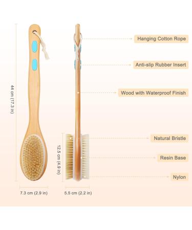 Hience Long Handle Bath Shower Brush | Exfoliator with Soft and Stiff Bristles | Cellulite Removal and Lymphatic Drainage | Double-Sided Brush Head - Buy Online on GoSupps.com