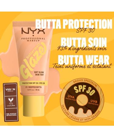 NYX Professional Makeup Buttermelt Glaze Tint Foundation SPF30 up to 12 hours of hold Whipped Butta - Buy Online on GoSupps.com