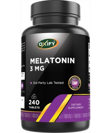 Oxify Melatonin 3 mg | 240 Tablets | Gluten-Free Non-GMO | Supplement Made in USA