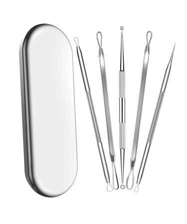 Blackhead Remover Tool lalasis 5 Pcs Pimple Popper Tool Kit Blackhead Extractor Tool for Face Comedone Zit Acne Whitehead Blemish Popping Stainless Steel Extraction Tools Set sliver