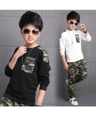 AMhomely Baby Boy Camouflage Tracksuit Set | 2PCS Outfits | Size 9-11 Years | Black - Buy Online on GoSupps.com