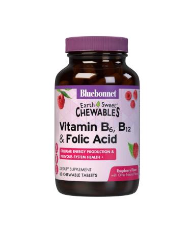 Bluebonnet Nutrition Earth Sweet Chewables Vitamin B6 B12 Plus Folic Acid Raspberry 60 Chewable Tablets