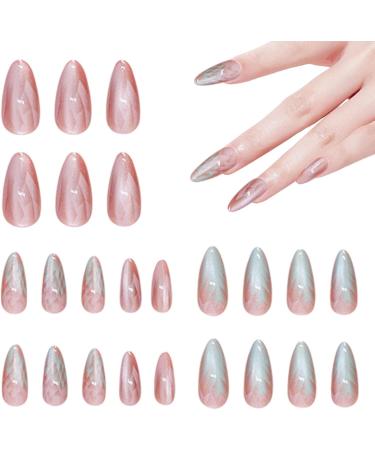 Medium Press On Nails Medium False Nails Ombre Almond 12 Sizes Cat Eye Artificial Press On Nails Includes Nail File For Woman - Buy Online on GoSupps.com