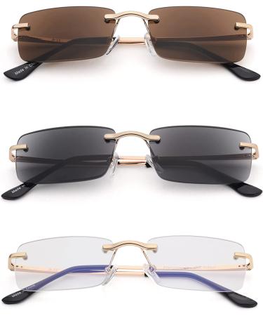 JM 3 Pack Rimless Reading Sunglasses Spring Hinge Readers 2.0x Men Women Glasses - Buy Online on GoSupps.com