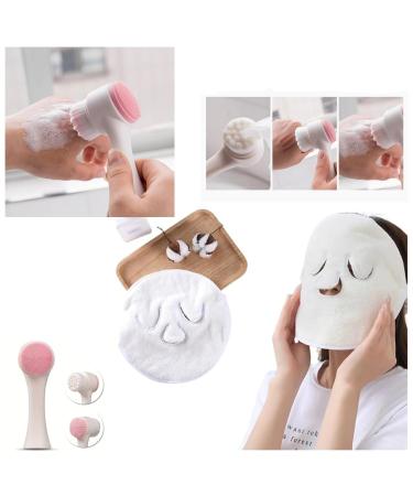 1 HOT Compress Face Towel Mask & 1 3D Facial Cleansing Wand -Facial SPA Towelling Mask Facial Steaming Mask HOT & Cold Compress Facial Towel Mask (Towel & Facial Cleanser)