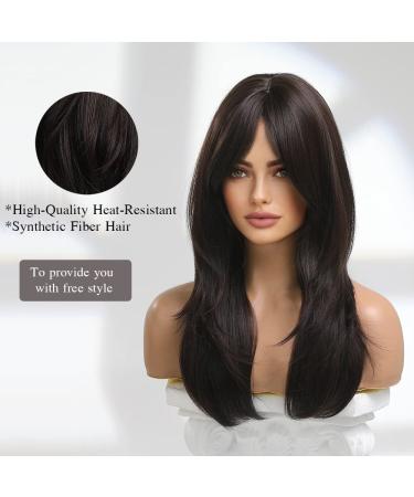 Esmee 20-Inch Long Black Brown Layered Synthetic Hair Wig with Ponytail - Perfect for Everyday Wear & Parties - Buy Online on GoSupps.com