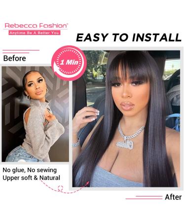 Rebecca Fashion 24 Straight Human Hair Wig with Bangs - 100% Brazilian Virgin Hair, Glueless & Natural Color 24 Inch - VICTORIA - Buy Online on GoSupps.com