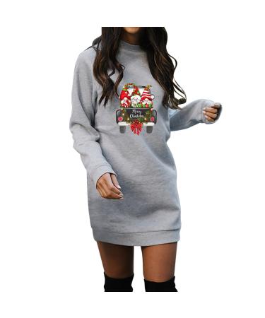 Hanxiulin Christmas skirt for women sweatshirt sweaty sweat jacket bag Christmas elk party dresses dress top hooded sweaters hoodies dress Christmas dress Christmas dresses gray m