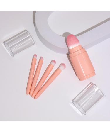 Retractable Makeup Brush 5 In 1 Cute Makeup Brush Set | All In 1 Cute Set Portable Face Cosmetic Brushes For Eyeshadow Eyebrow Eyeliner Blending Pink - Buy Online on GoSupps.com
