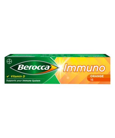 Berocca Immuno Effervescent Tablets 11 Vitamins and Minerals Including Vitamins D C A B9 Zinc and Iron to Help Support Your Immune System and B6 & B12 Support Energy Release 15 Tablets