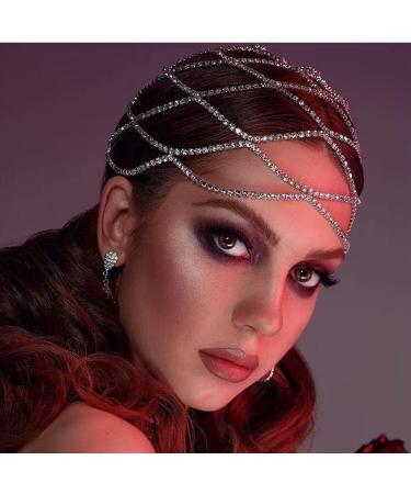 Denifery 1920s Rhinestones Cap Sparkly Flapper Cap Dance Cap Exotic Cleopatra Headpiece Hair Jewelry Gatsby Themed Party for Women and Girls (Silver)