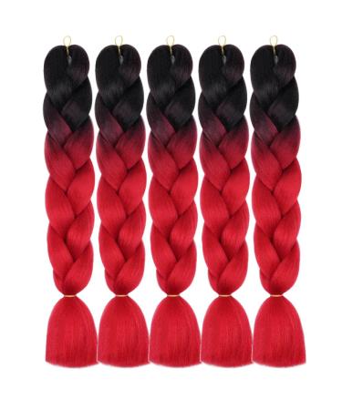 AIDUSA Ombre Braiding Hair 24 Inch 100g 5pcs Synthetic Afro Jumbo Extensions - Black to Red | Women's Hair Twist Crochet Braids - Buy Online on GoSupps.com