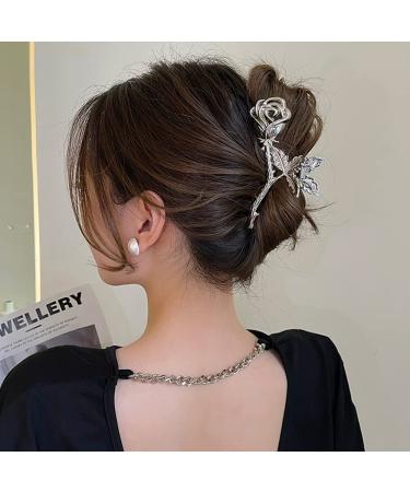 Valentine's Day Flower Hair Claw Clip - Exquisite Silver Hairpin for Women - Buy Online on GoSupps.com