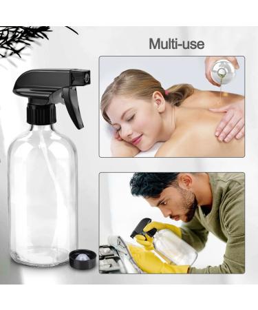16oz Clear Glass Spray Bottle - Refillable Boston Round Container with Labels & Adjustable Nozzle for Cleaning, Gardening, Aromatherapy, Pets, Plant, Hair - 1 Pack - Buy Online on GoSupps.com