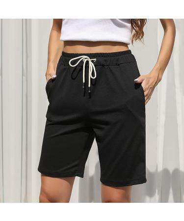 Women's Knee-Length Bermuda Shorts - Casual Summer Capris with Drawstring Waist in Black - Buy Online on GoSupps.com