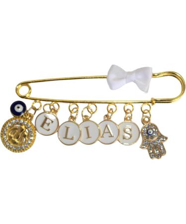 Personalized Baby Pin with Name - Infidel Brooch Lucky Charm Stroller Pin for Boys & Girls | Blue Eye & Hand Design - Buy Online on GoSupps.com