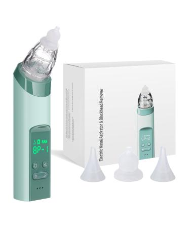 Baby Nasal Aspirator, Nasal Aspirator for Baby with 3 Adjustable Suction Levels, Rechargeable Baby Nose Sucker with Music & Light Soothing Functions, Baby Nose Cleaner for Newborns and Toddlers Green and White