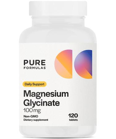 PureFormulas Magnesium Glycinate 100 mg Daily Support for Stress Nerves Sleep Muscles Metabolism Pure Magnesium Glycinate Supplement for Women and Men Magnesio Non-GMO 120 Tablets 120 Count (Pack of 1)