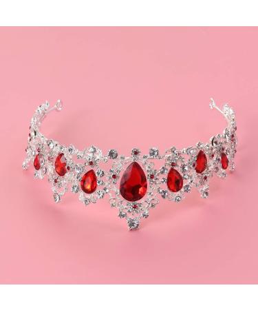 Frcolor Red Crystal Crown Wedding Bridal Tiara Queen Princess Headpieces Rhinestone Headbands for Birthday Party - Buy Online on GoSupps.com