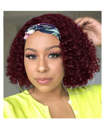 Flandi Short Pixie Cut Curly Headband Wig for Black Women 118# Red Color Pixie Curly 10'' Headband Wig for Women Glueless Machine Made Pixie Curly Wavy Wig 10 Inch Curly 118#