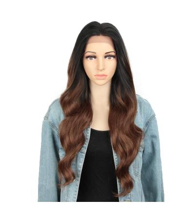Style icon wig Lace Front Wigs 66cm 13x4 Lace frontal wigs ombre brown long wavy synthetic wigs for women deep part of heat -resistant fibers.