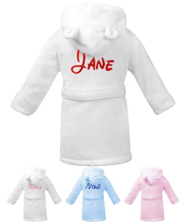 KDO Magic - Bathrobe personalized Baby - Morning Mantle with a embroidery - embroidered first name - several colors - with hood - gift idea for Christmas birthday 18-24 months white