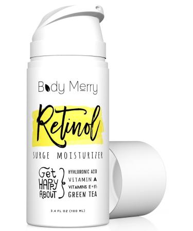 Body Merry Retinol Surge Moisturizer   Anti-Aging Face  Neck and Eye Cream with Hyaluronic Acid   Cruelty Free Hydrating Facial Skin Care for Fine Lines  Wrinkles and Dark Spots  3.4 oz Retinol Moisturizer 3.4 Fl Oz (Pac...